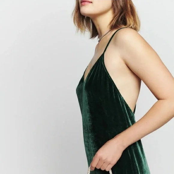 Reformation Dark Green Velvet Dress - Picture 7 of 8